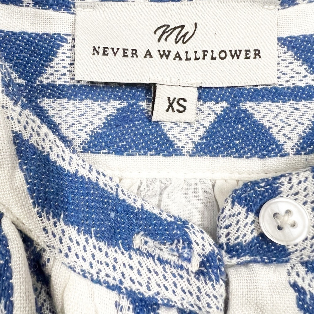 Never A Wallflower Womens Blue White India Handloom Cynthia Dress Size XS - Picture 8 of 11